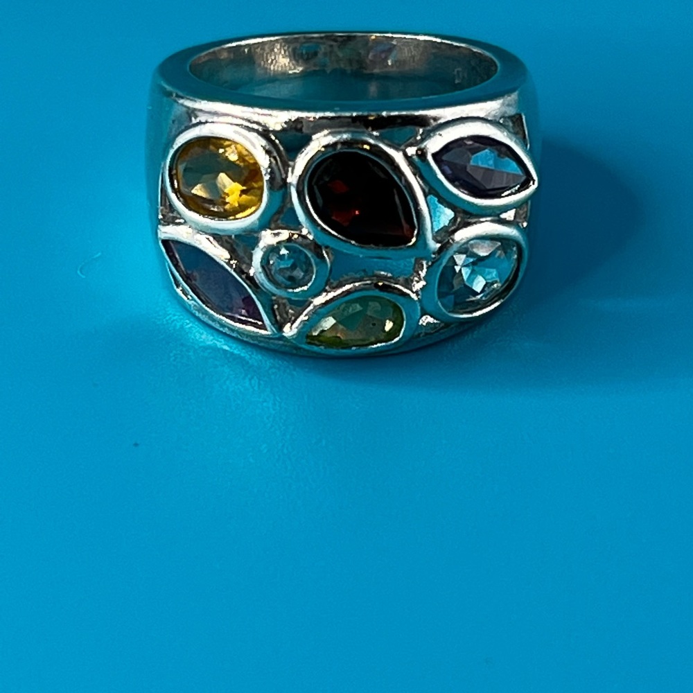 Cigar Band enhanced with Gem Stones, .925 Sterling Silver - Picture 4 of 4